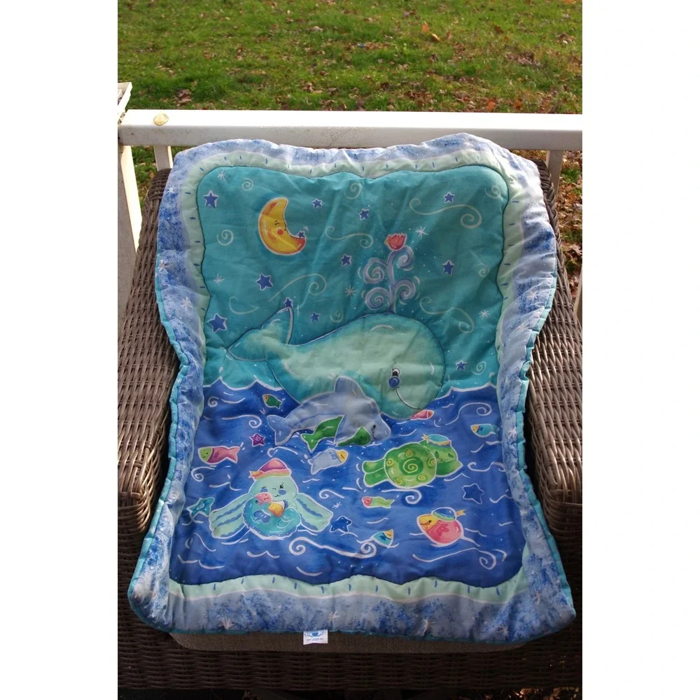 Vintage Cuddle Me Noel Joanna Baby Quilt Bright Aquatic Ocean Whale Fish Rainbow